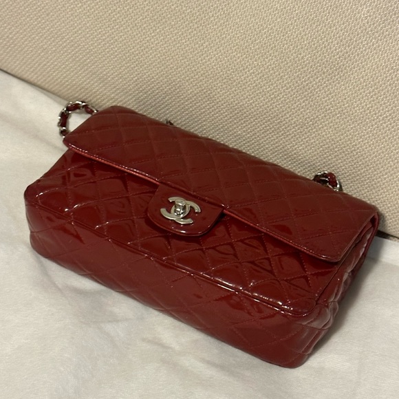 CHANEL Handbags - CHANEL Authentic Red Patent Classic Double Flap Medium